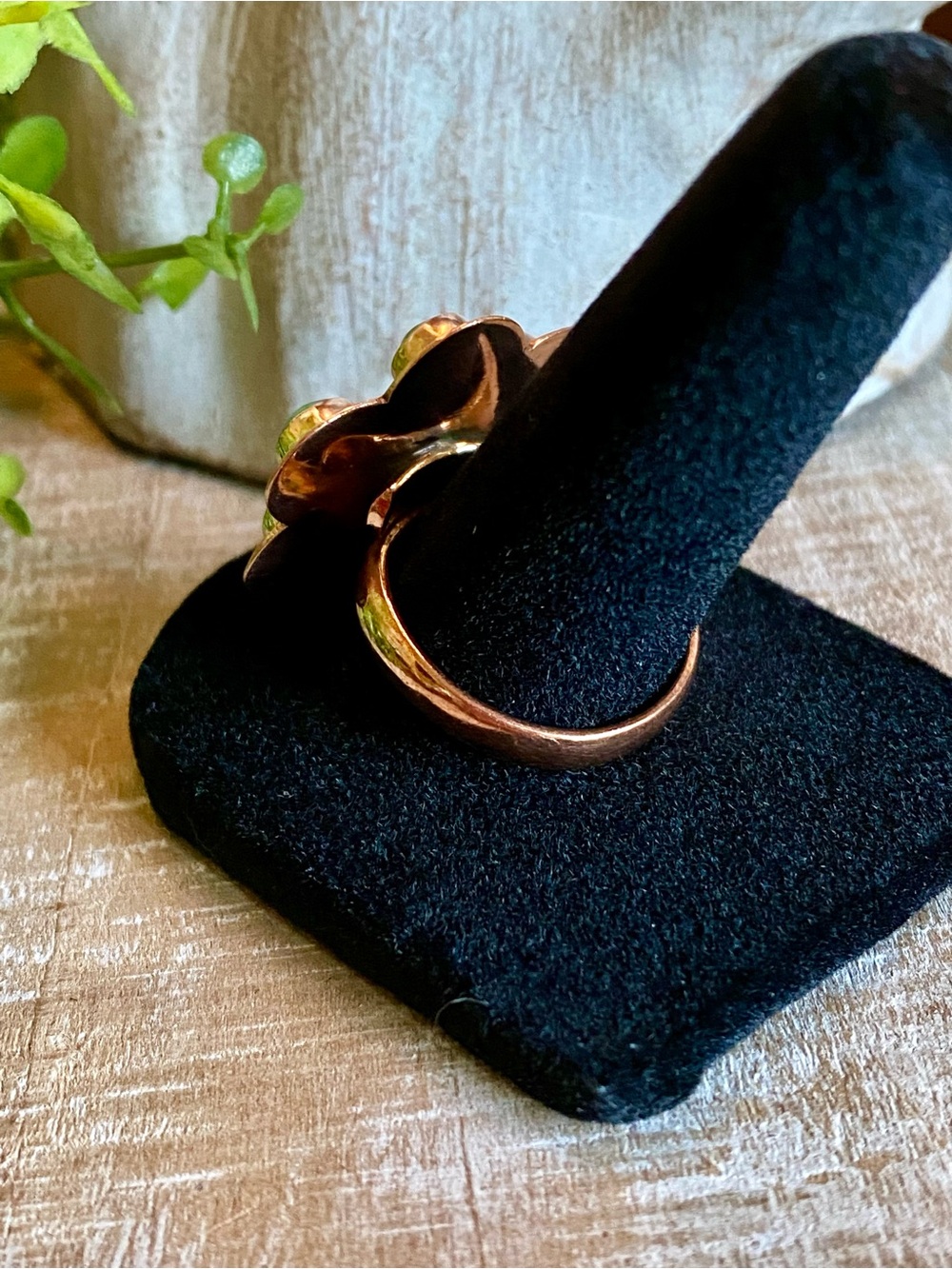 Turquoise copper flower ring southwestern boho rodeo sz 9 (ADJUSTABLE 6-10) - Picture 4 of 9